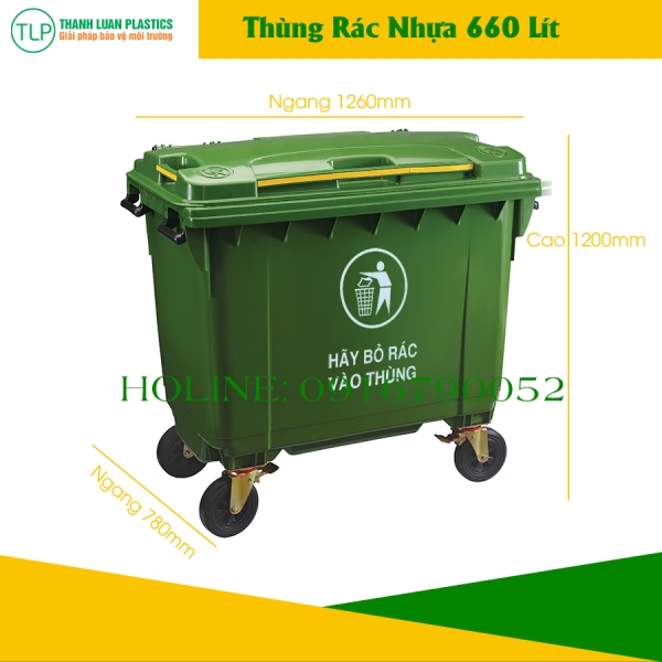 Thùng rác nhựa 600 lít có 4 bánh xe - Thùng Rác Đà Nẵng - Công Ty TNHH Thành Luân Plastics